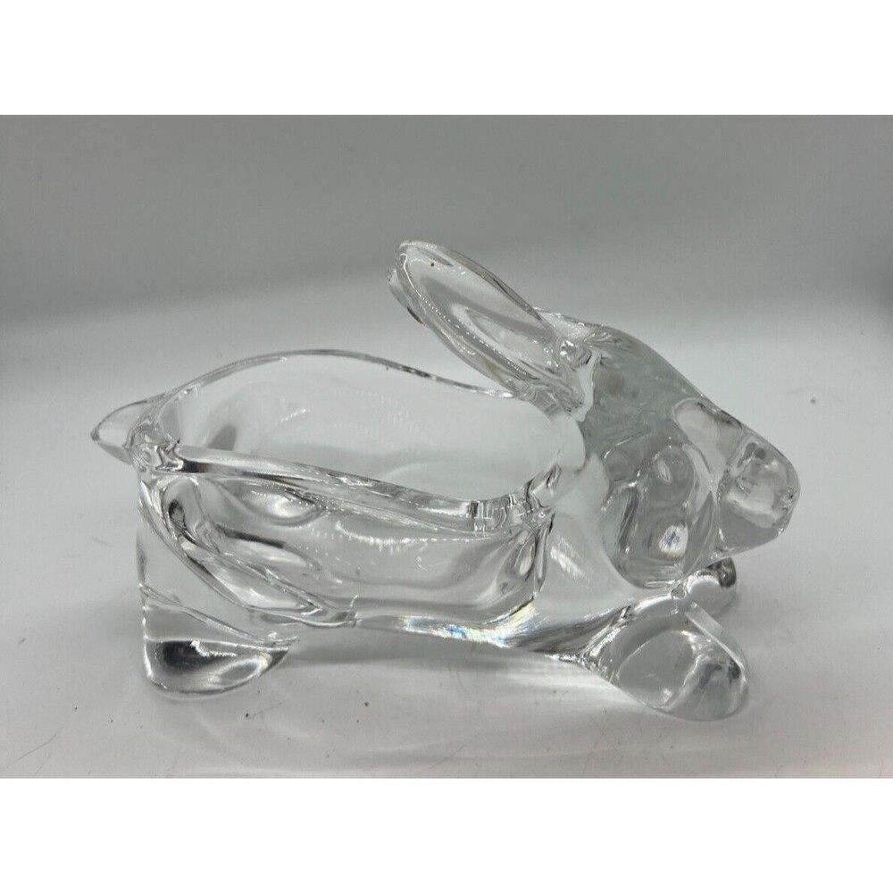 1982 Sasaki Lead Crystal Open Bunny Rabbit bowl decor Japan Easter heavy glass